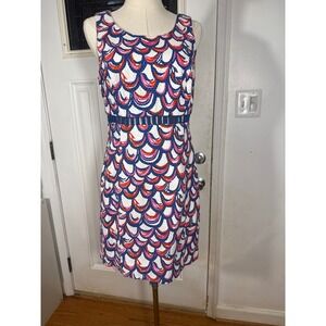 Lilly Pulitzer Scallop Print Cotton Shift Dress Blue Pink Orange Size 8